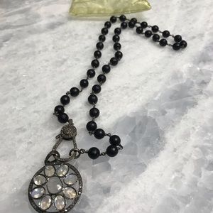 Moonstone and diamond beaded necklace